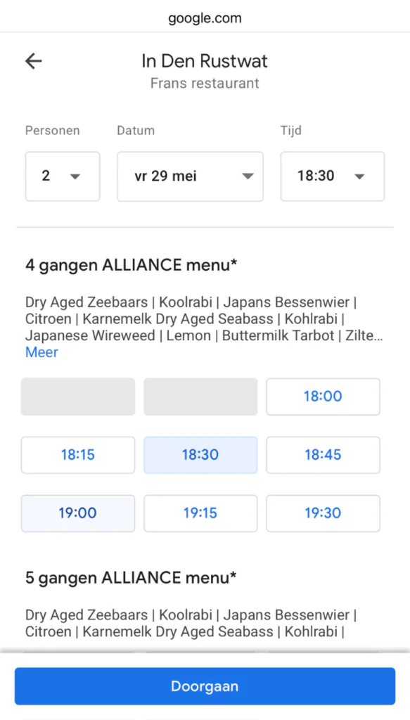 Rezervace stolu na google.com